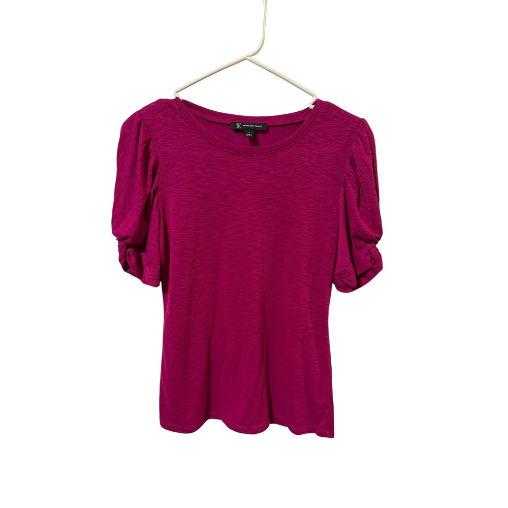 INC International Concepts Size Small Berry Pink Puff Sleeve Slub Knit Top - Picture 2 of 5